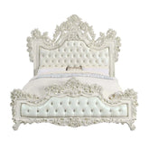Adara White PU & Antique White Finish Eastern King Bed Model BD01248EK By ACME Furniture